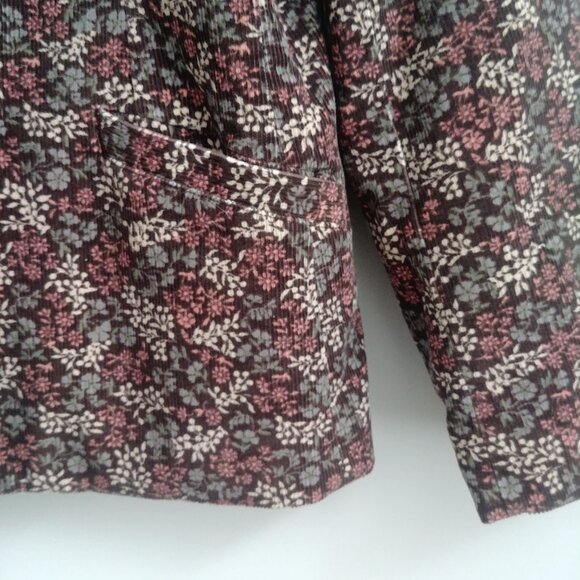 LL Bean brown cotton corduroy blazer jacket with cream pink blue floral … - Picture 6 of 14